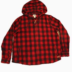 L.L.Bean Men’s Hooded Zip Flannel Jacket – Relaxed Fit – Red/Black Buffalo Check